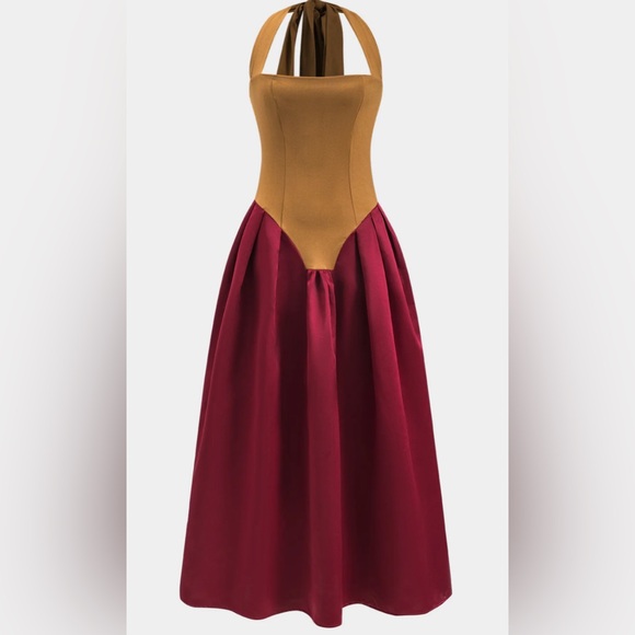 micas Dresses & Skirts - Gold and Red Sleeveless Halter Cocktail Dress